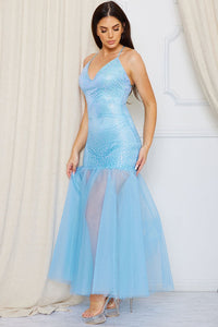 Sequin With Mesh Bottom Maxi Dress