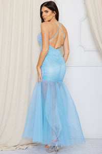 Sequin With Mesh Bottom Maxi Dress