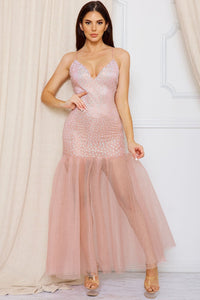 Sequin With Mesh Bottom Maxi Dress