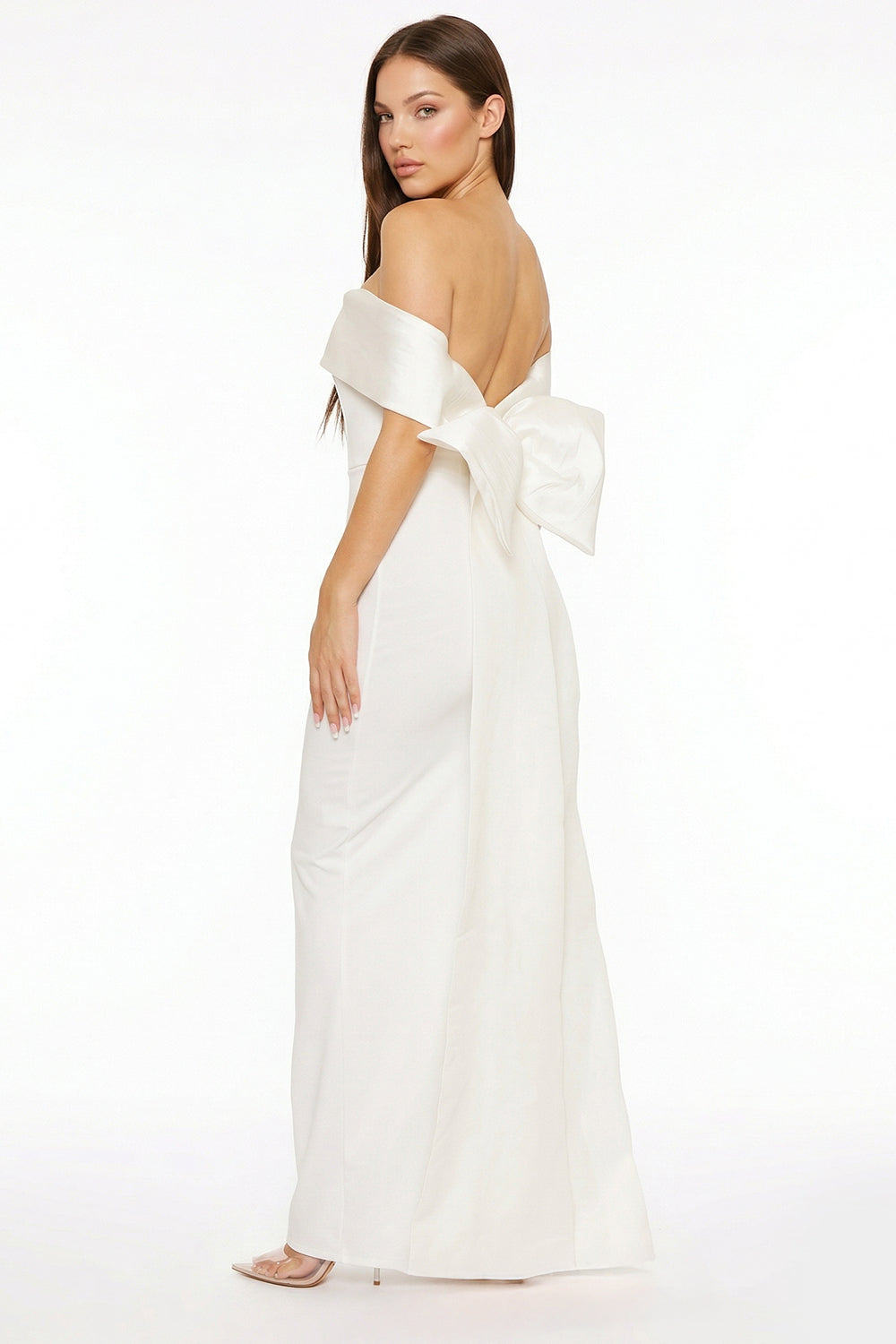 Contrast Fabric Off The Shoulder Maxi Dress