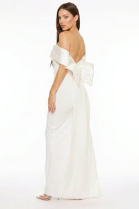 Contrast Fabric Off The Shoulder Maxi Dress