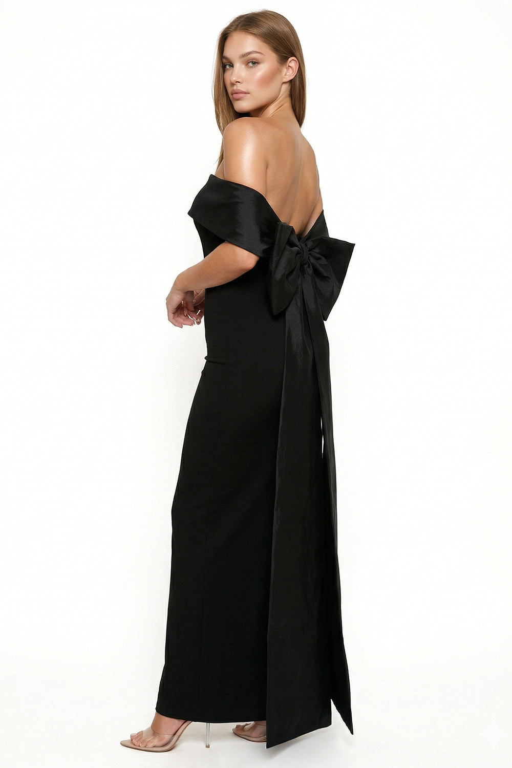 Contrast Fabric Off The Shoulder Maxi Dress