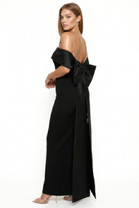 Contrast Fabric Off The Shoulder Maxi Dress