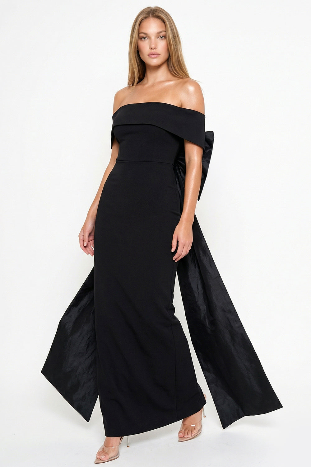 Contrast Fabric Off The Shoulder Maxi Dress