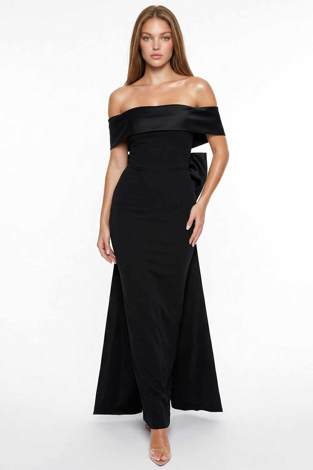 Contrast Fabric Off The Shoulder Maxi Dress