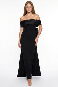Contrast Fabric Off The Shoulder Maxi Dress