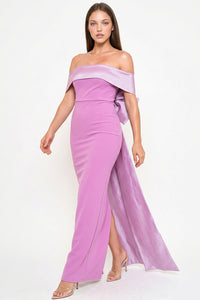 Contrast Fabric Off The Shoulder Maxi Dress