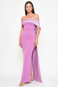 Contrast Fabric Off The Shoulder Maxi Dress