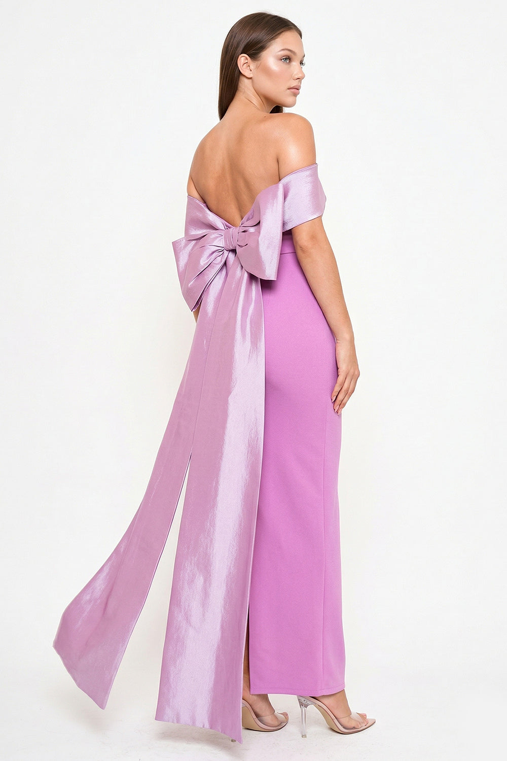 Contrast Fabric Off The Shoulder Maxi Dress