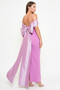 Contrast Fabric Off The Shoulder Maxi Dress