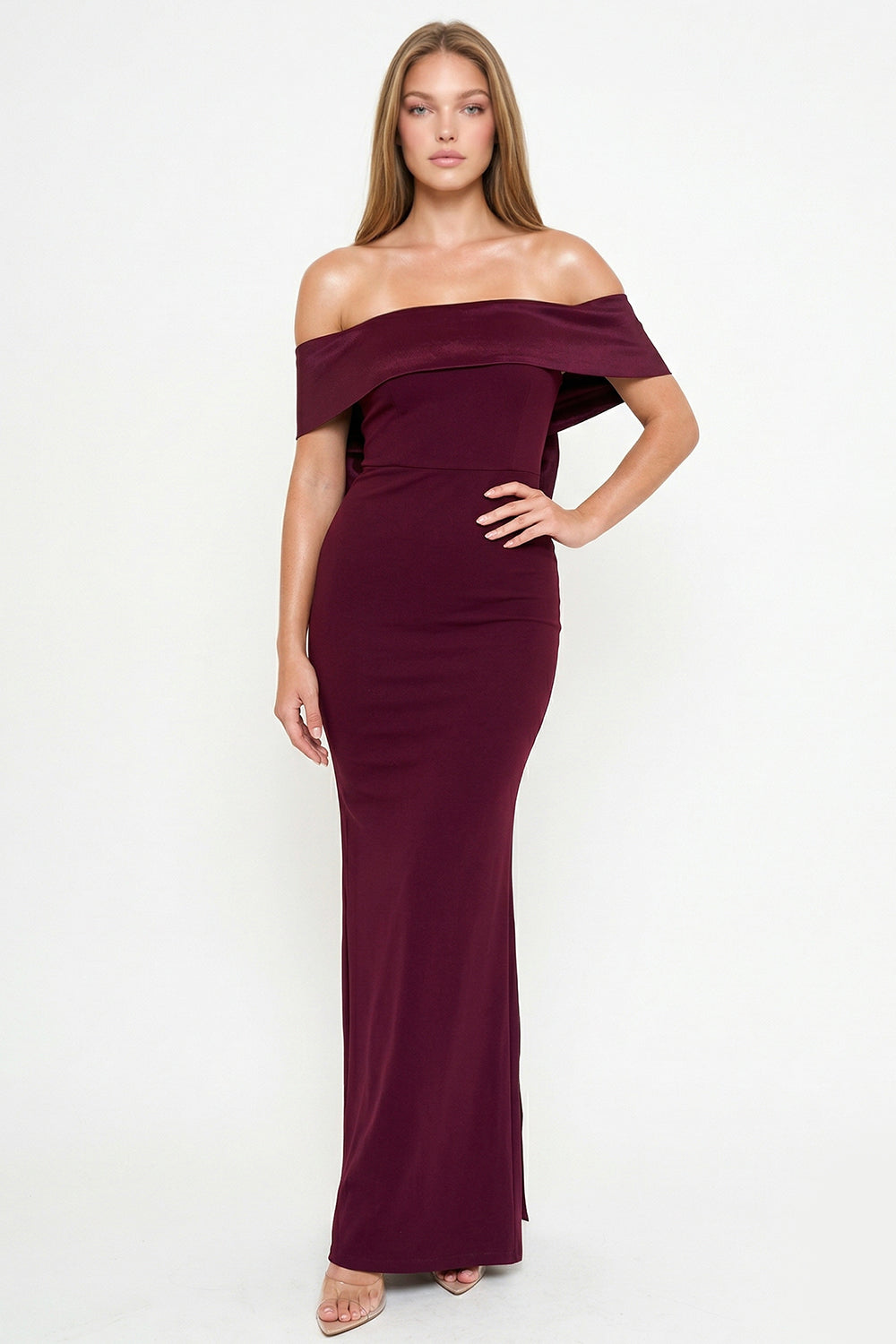 Contrast Fabric Off The Shoulder Maxi Dress