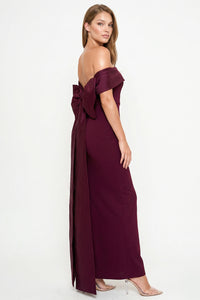Contrast Fabric Off The Shoulder Maxi Dress