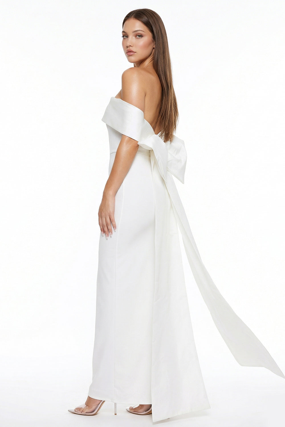 Contrast Fabric Off The Shoulder Maxi Dress