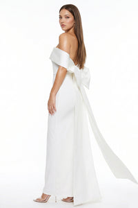 Contrast Fabric Off The Shoulder Maxi Dress