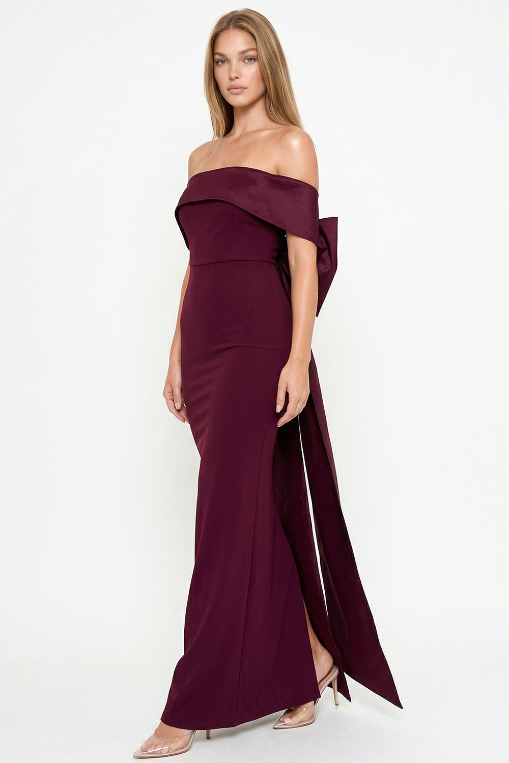 Contrast Fabric Off The Shoulder Maxi Dress