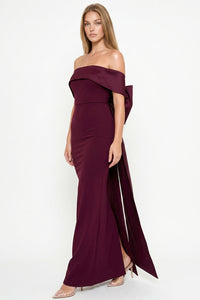 Contrast Fabric Off The Shoulder Maxi Dress