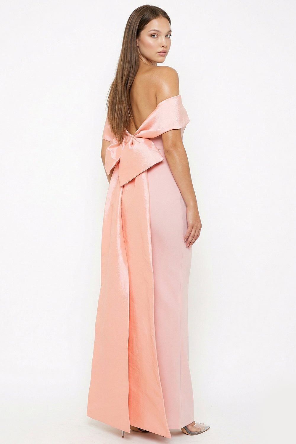 Contrast Fabric Off The Shoulder Maxi Dress