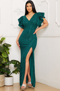 Symphony Dress - Sequin Ruffle Sleeve Maxi Dress | Zezebe