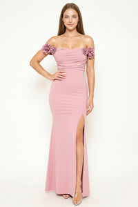 Flower On Sleeve Off The Shoulder Maxi Dress