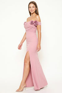 Flower On Sleeve Off The Shoulder Maxi Dress