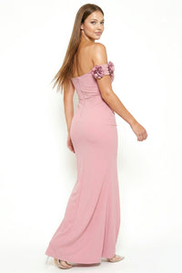 Flower On Sleeve Off The Shoulder Maxi Dress