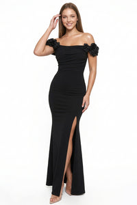 Flower On Sleeve Off The Shoulder Maxi Dress