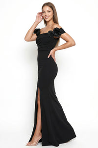 Flower On Sleeve Off The Shoulder Maxi Dress