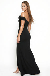 Flower On Sleeve Off The Shoulder Maxi Dress