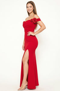 Flower On Sleeve Off The Shoulder Maxi Dress