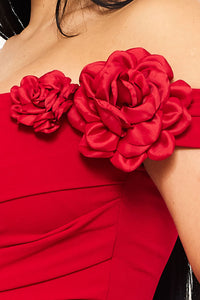 Flower On Sleeve Off The Shoulder Maxi Dress
