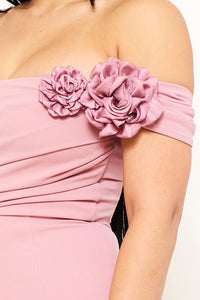 Flower On Sleeve Off The Shoulder Maxi Dress