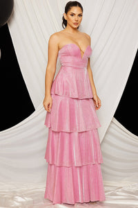 Shimmer Metallic Layered Maxi Dress