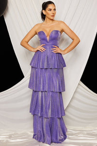Shimmer Metallic Layered Maxi Dress