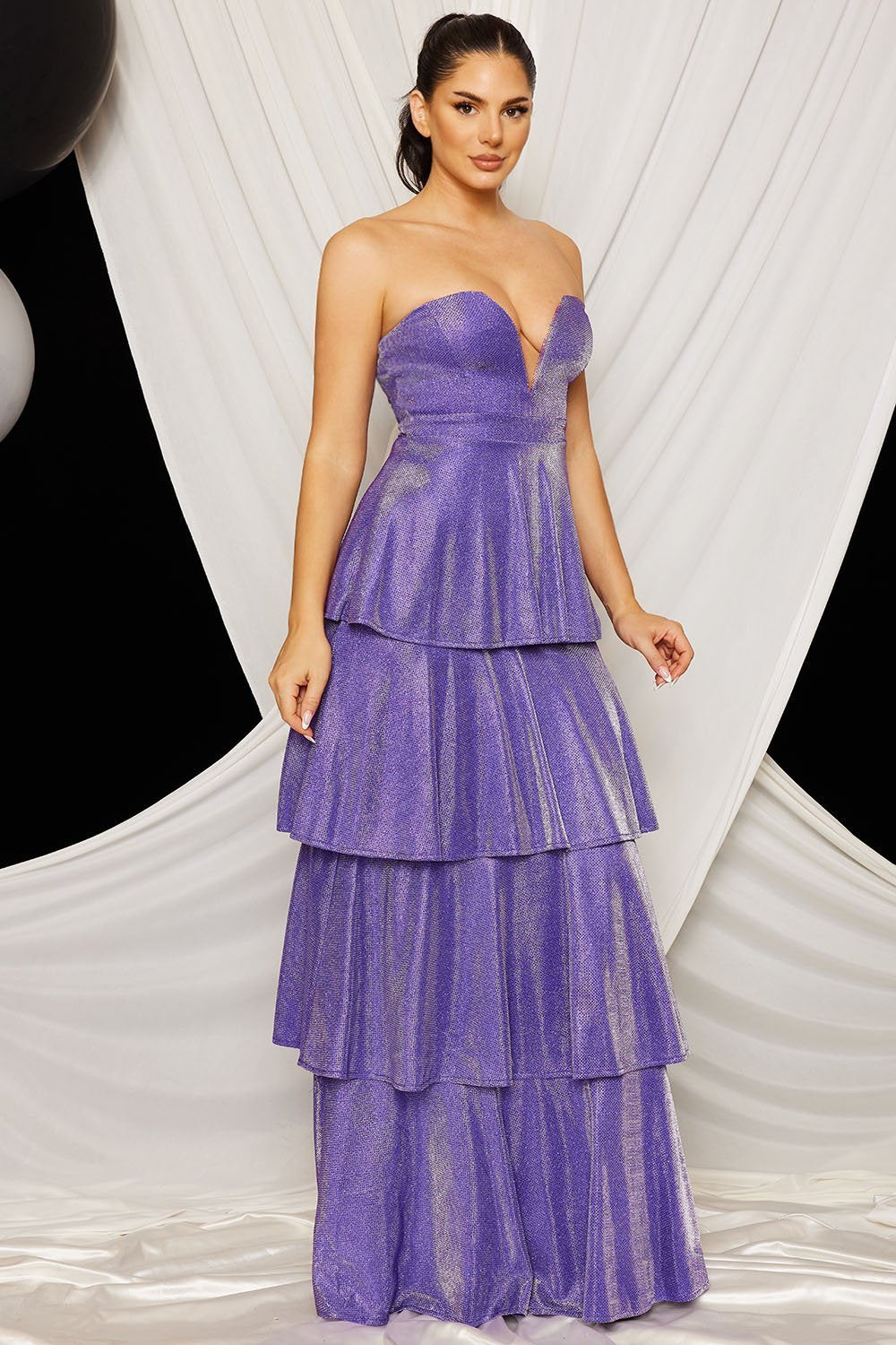 Shimmer Metallic Layered Maxi Dress