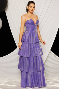 Shimmer Metallic Layered Maxi Dress