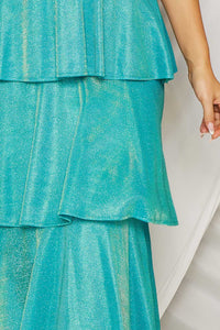 Shimmer Metallic Layered Maxi Dress