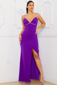 Rhinestone On Under The Bust Maxi Dress