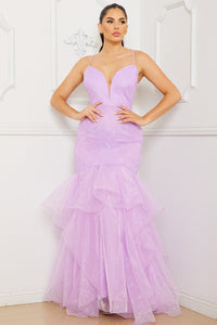 Lace And Chiffon Ruffle Mermaid Maxi Dress
