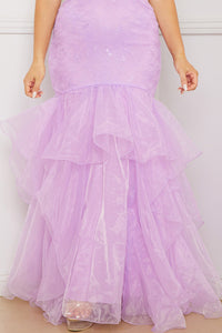 Lace And Chiffon Ruffle Mermaid Maxi Dress