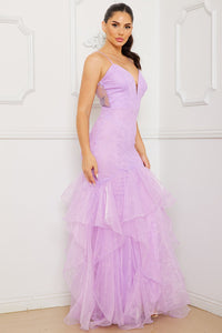 Lace And Chiffon Ruffle Mermaid Maxi Dress