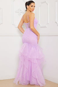 Lace And Chiffon Ruffle Mermaid Maxi Dress