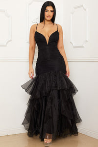 Lace And Chiffon Ruffle Mermaid Maxi Dress