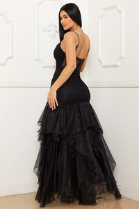 Lace And Chiffon Ruffle Mermaid Maxi Dress