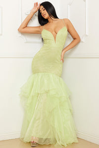Lace And Chiffon Ruffle Mermaid Maxi Dress