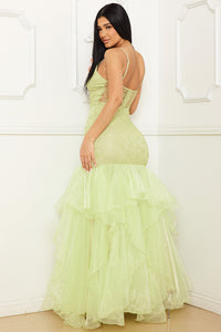 Lace And Chiffon Ruffle Mermaid Maxi Dress