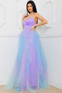 Symphony Dress - Two Tone Mesh Ruffle Maxi Dress | Zezebe