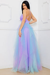 Symphony Dress - Two Tone Mesh Ruffle Maxi Dress | Zezebe