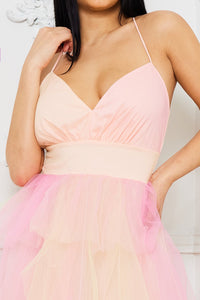 Symphony Dress - Two Tone Mesh Ruffle Maxi Dress | Zezebe