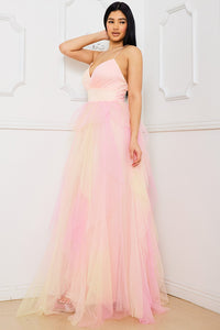 Symphony Dress - Two Tone Mesh Ruffle Maxi Dress | Zezebe