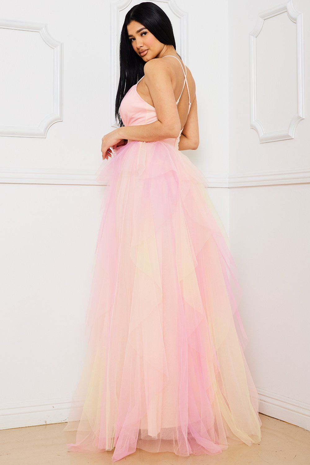 Symphony Dress - Two Tone Mesh Ruffle Maxi Dress | Zezebe